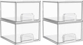 Vtopmart 4 Pack Clear Stackable Storage Drawers, 4.4'' Tall Acrylic Bathroom Makeup Organizer,Plastic Storage Bins For Vanity, Undersink, Kitchen Cabinets, Pantry, Home Organization