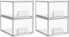 Vtopmart 4 Pack Clear Stackable Storage Drawers, 4.4'' Tall Acrylic Bathroom Makeup Organizer,Plastic Storage Bins For Vanity, Undersink, Kitchen Cabinets, Pantry, Home Organization