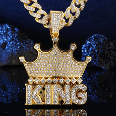 13MM Ice Out Exaggerated Crown KING Pendant Necklace Full Rhinestone Miami Cuban Chain Perfect gift for man boy