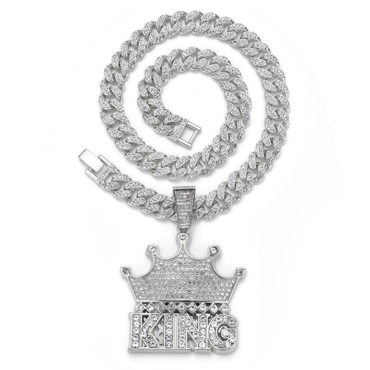 13MM Ice Out Exaggerated Crown KING Pendant Necklace Full Rhinestone Miami Cuban Chain Perfect gift for man boy