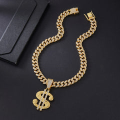 1PCS Golden/Silvery Chain for Men with Dollar Sign Pendant Necklace Hip Hop Dollar Necklace