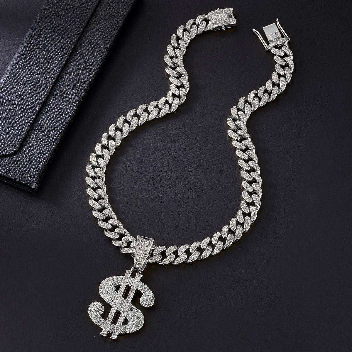 1PCS Golden/Silvery Chain for Men with Dollar Sign Pendant Necklace Hip Hop Dollar Necklace