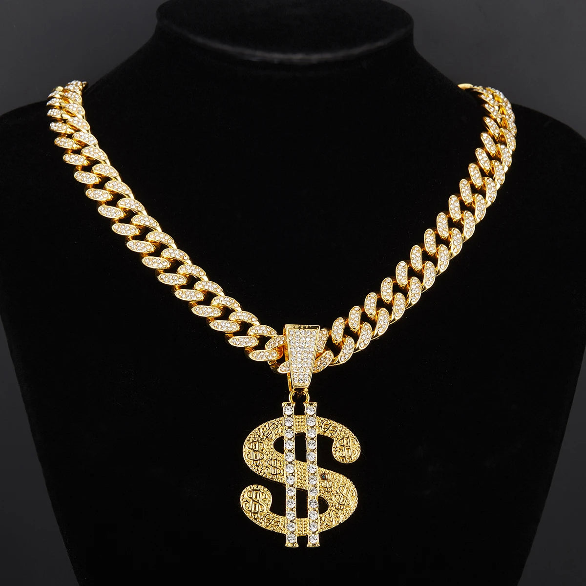 1PCS Golden/Silvery Chain for Men with Dollar Sign Pendant Necklace Hip Hop Dollar Necklace