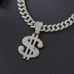 1PCS Golden/Silvery Chain for Men with Dollar Sign Pendant Necklace Hip Hop Dollar Necklace