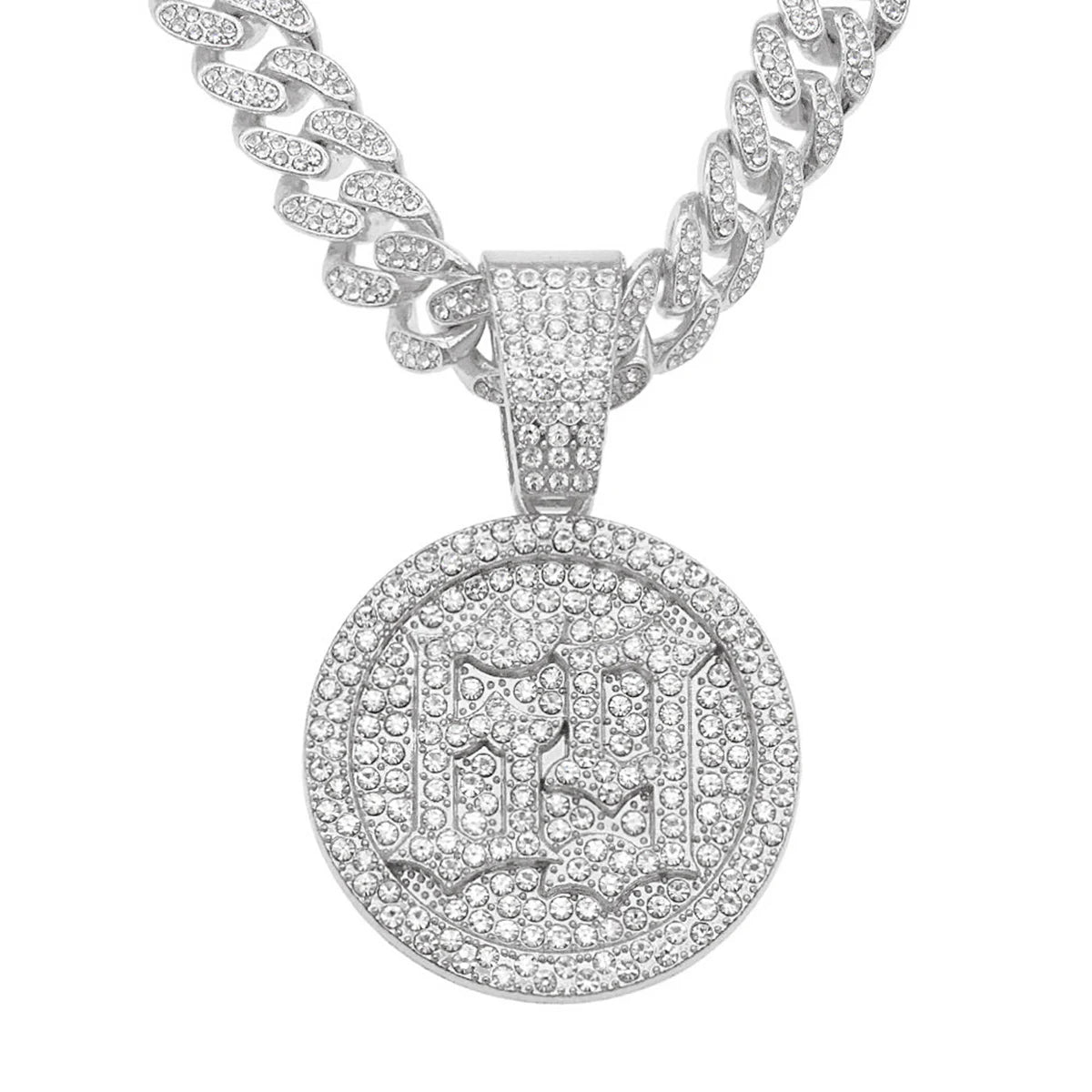 1Pcs Cool Rhinestone Round brand number "69" Pendant Necklace with golden and silvery Cuban ice chain for men and women