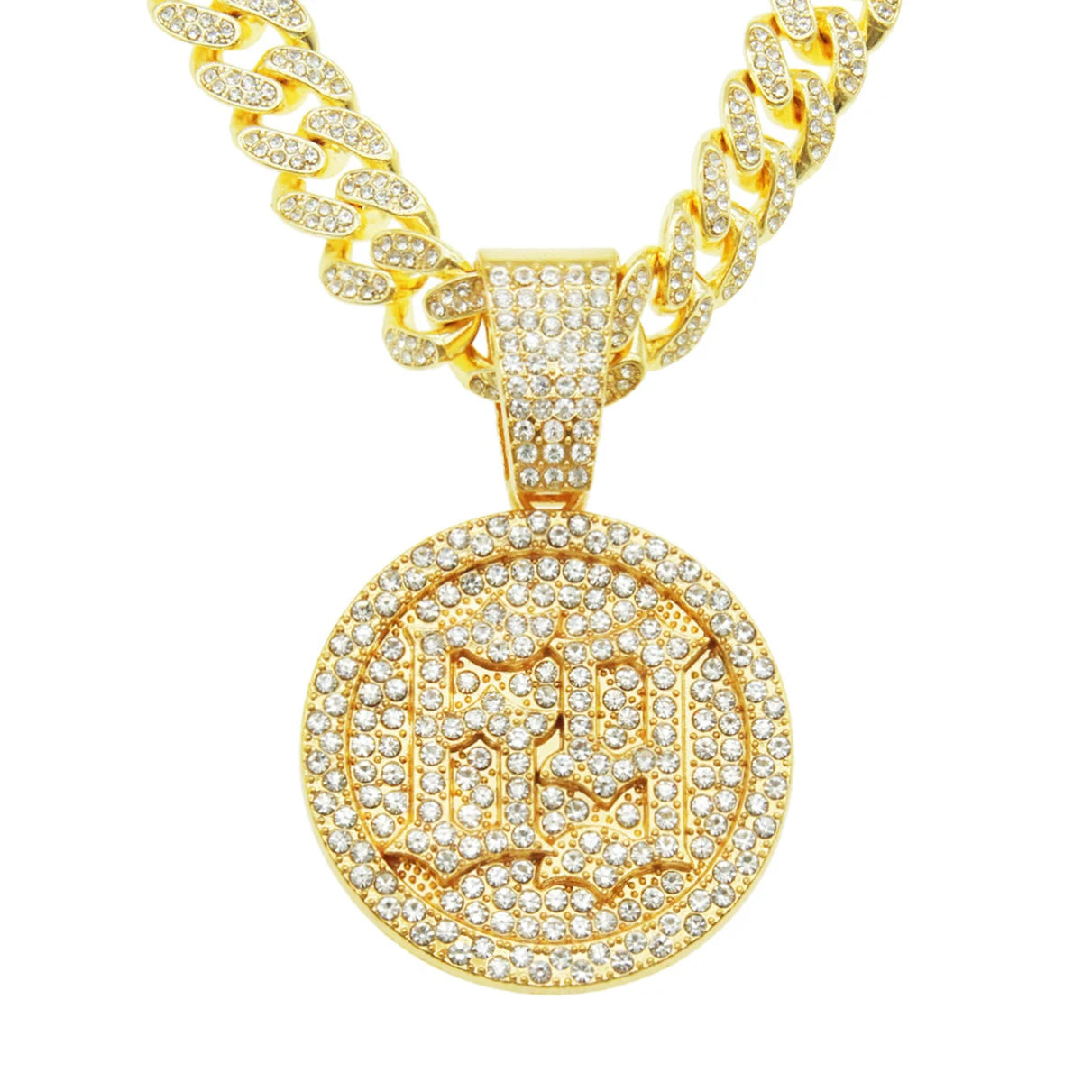 1Pcs Cool Rhinestone Round brand number "69" Pendant Necklace with golden and silvery Cuban ice chain for men and women