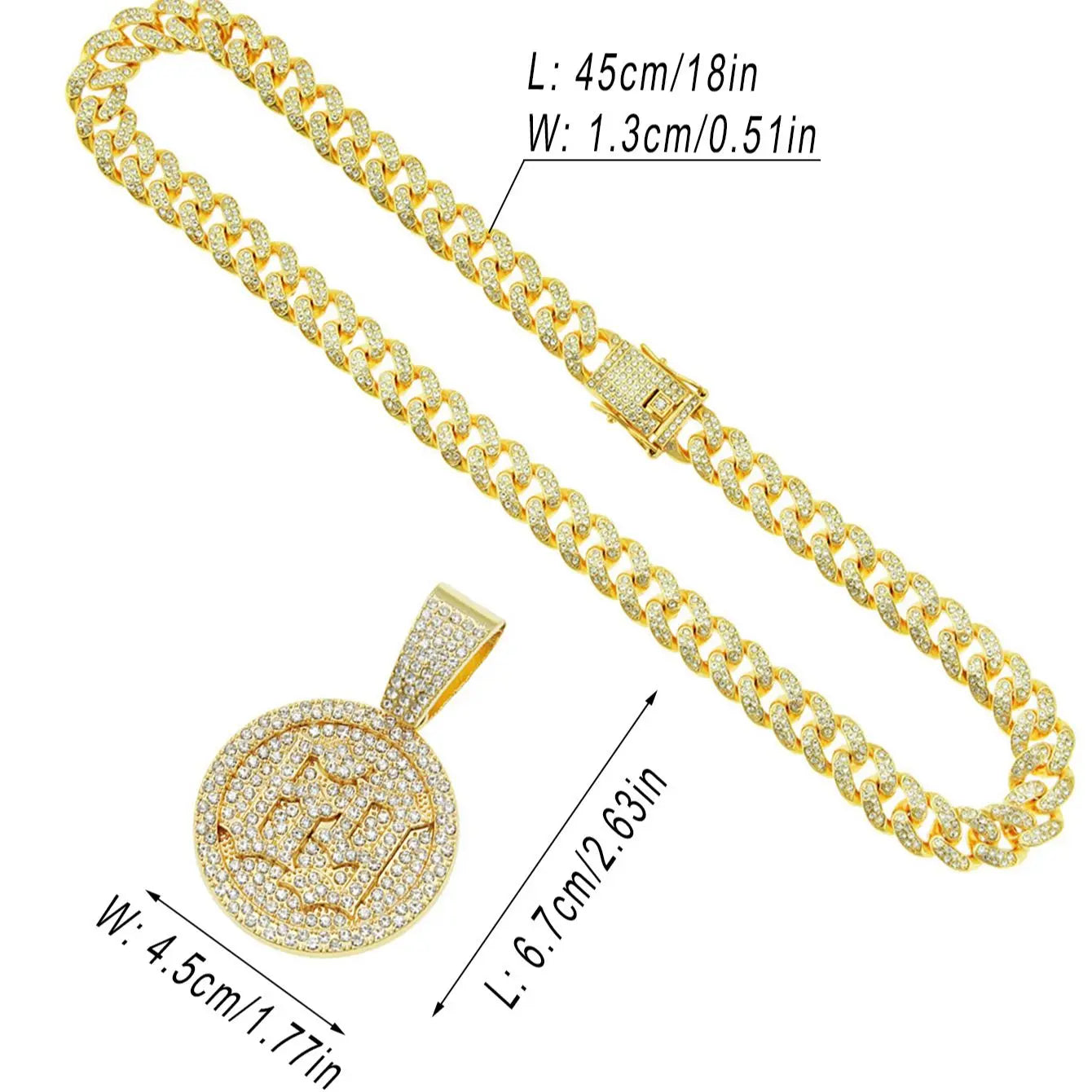 1Pcs Cool Rhinestone Round brand number "69" Pendant Necklace with golden and silvery Cuban ice chain for men and women