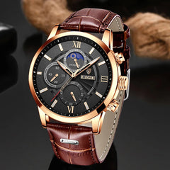 2023 New Mens Watches LIGE Top Brand Luxury Leather Casual Quartz Watch Men's Sport Waterproof Clock Watch Relogio Masculino+Box