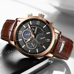 2023 New Mens Watches LIGE Top Brand Luxury Leather Casual Quartz Watch Men's Sport Waterproof Clock Watch Relogio Masculino+Box