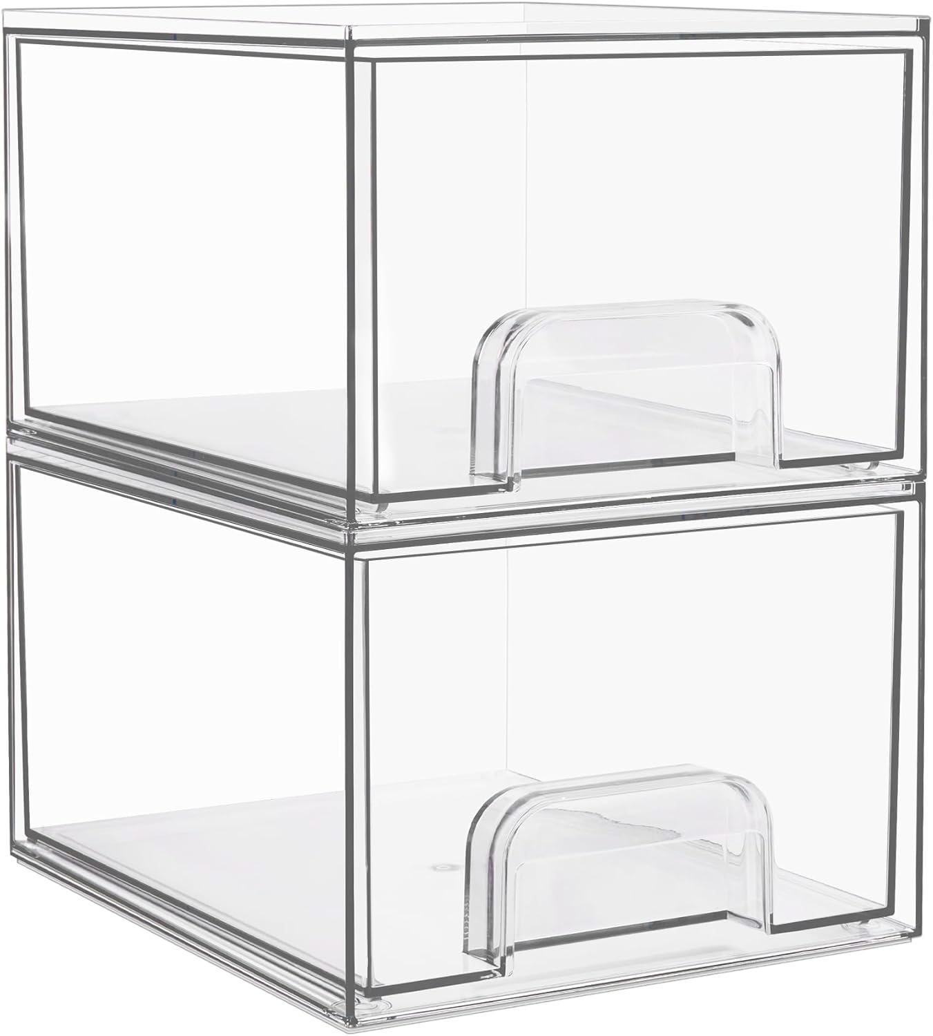Vtopmart 4 Pack Clear Stackable Storage Drawers, 4.4'' Tall Acrylic Bathroom Makeup Organizer,Plastic Storage Bins For Vanity, Undersink, Kitchen Cabinets, Pantry, Home Organization