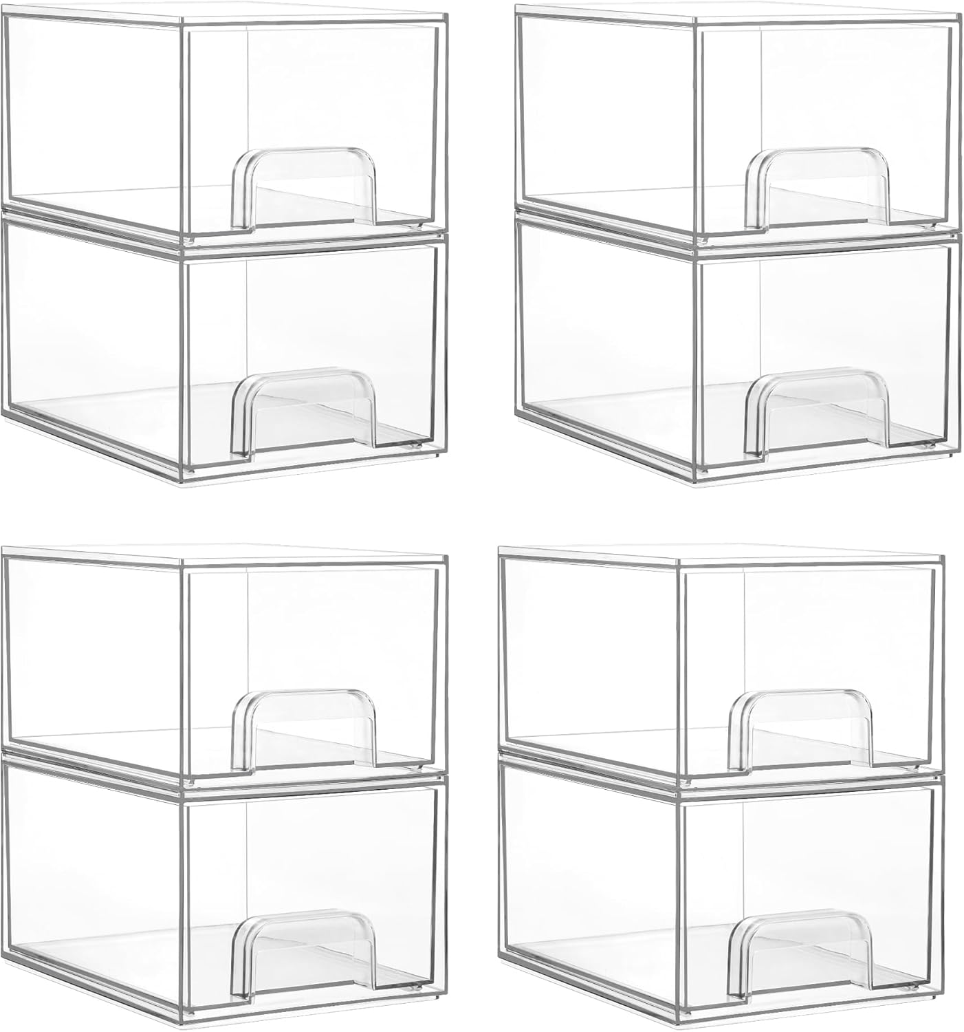 Vtopmart 4 Pack Clear Stackable Storage Drawers, 4.4'' Tall Acrylic Bathroom Makeup Organizer,Plastic Storage Bins For Vanity, Undersink, Kitchen Cabinets, Pantry, Home Organization