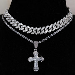 Bling Cross Pendant Iced Out Cuban Link Chain Necklace For Men&Women Full Rhinestones Crystal Charms Hip Hop Jewelry Chain Gift