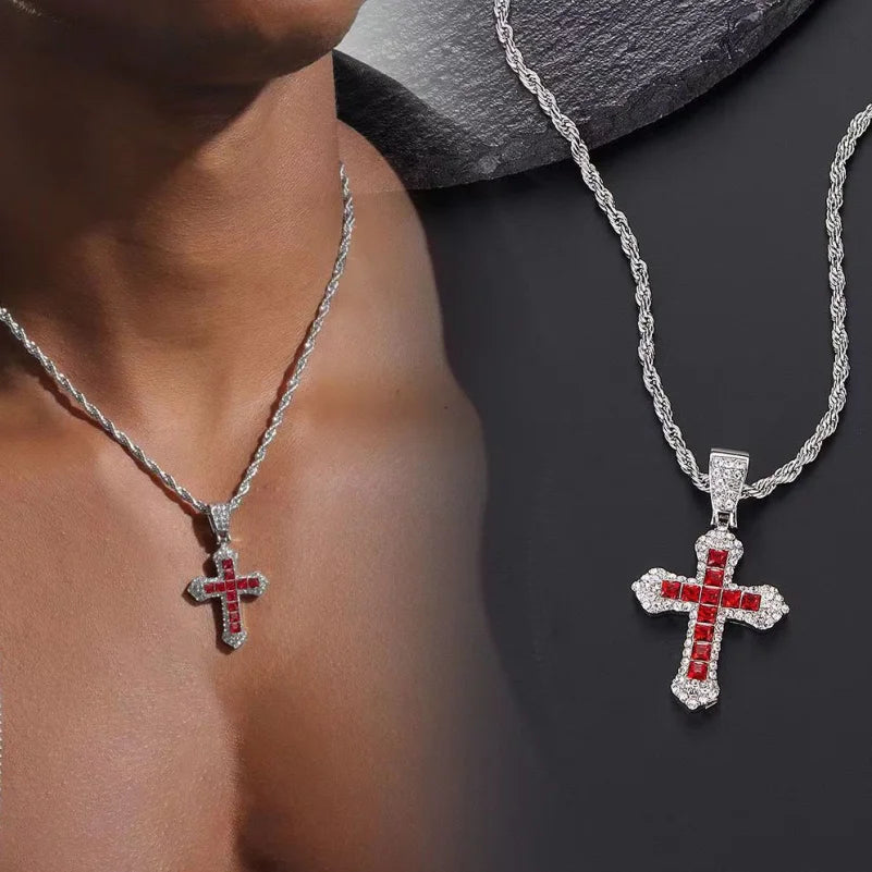 Bling Cross Pendant Iced Out Cuban Link Chain Necklace For Men&Women Full Rhinestones Crystal Charms Hip Hop Jewelry Chain Gift