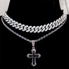 Bling Cross Pendant Iced Out Cuban Link Chain Necklace For Men&Women Full Rhinestones Crystal Charms Hip Hop Jewelry Chain Gift