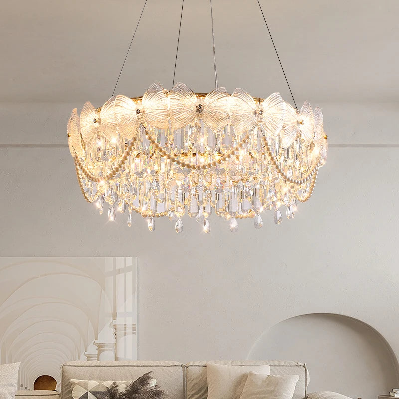 Broken Ice Flower Light Luxury Living Room Chandelier Modern Bedroom Lamp High-end Art French Crystal Lamp Hall Main Lamp