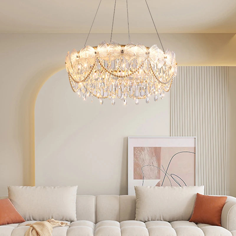 Broken Ice Flower Light Luxury Living Room Chandelier Modern Bedroom Lamp High-end Art French Crystal Lamp Hall Main Lamp