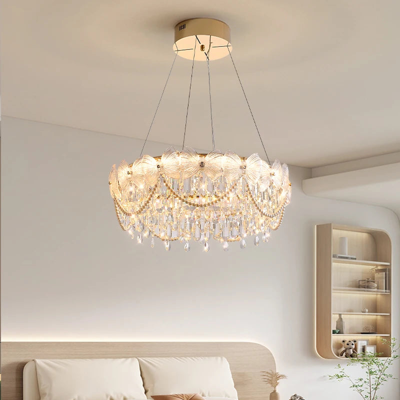 Broken Ice Flower Light Luxury Living Room Chandelier Modern Bedroom Lamp High-end Art French Crystal Lamp Hall Main Lamp