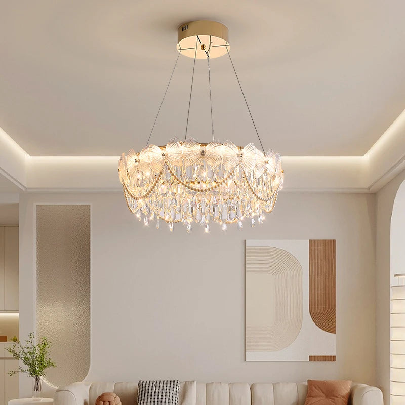 Broken Ice Flower Light Luxury Living Room Chandelier Modern Bedroom Lamp High-end Art French Crystal Lamp Hall Main Lamp