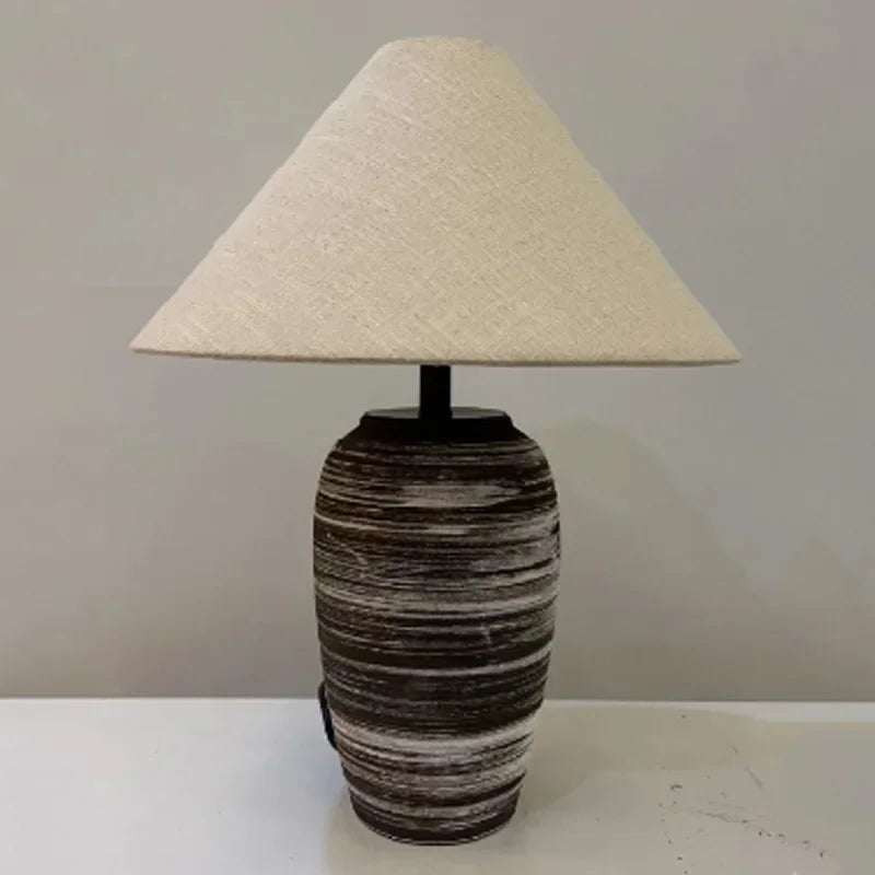 Ceramic Table Lamps for Bedroom Decoration Home Night Stand Lighting Fixtures LED Lights Fabric Lampshade Pottery Jar Design