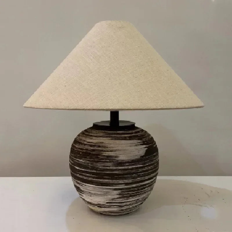 Ceramic Table Lamps for Bedroom Decoration Home Night Stand Lighting Fixtures LED Lights Fabric Lampshade Pottery Jar Design