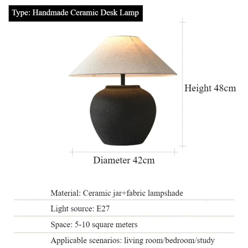 Ceramic Table Lamps for Bedroom Decoration Home Night Stand Lighting Fixtures LED Lights Fabric Lampshade Pottery Jar Design