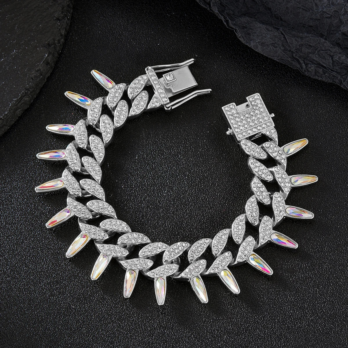 Colorful Ice Crystal Chain with thorns square Crystal Zircon Shiny Miami Necklace Hip Hop Accessories For Men and Women