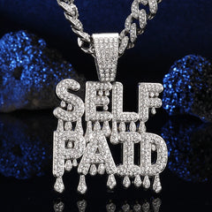 Glitter Unisex Hip-hop Letter SELFPAID Pendant Punk Cuban Necklace with Rhinestones for Women and Girls - Stylish