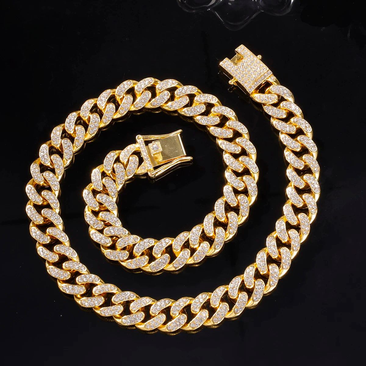 Hip Hop Geometric Cuban Chain Necklace Fashionable High Quality Hip Hop Rhinestone Necklace Bracelet Jewelry Gifts