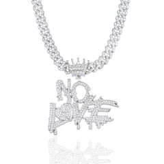 Ice out the letters "NO LOVE" Pendant with Cuban chain necklace, hip hop trend cool jewelry for men