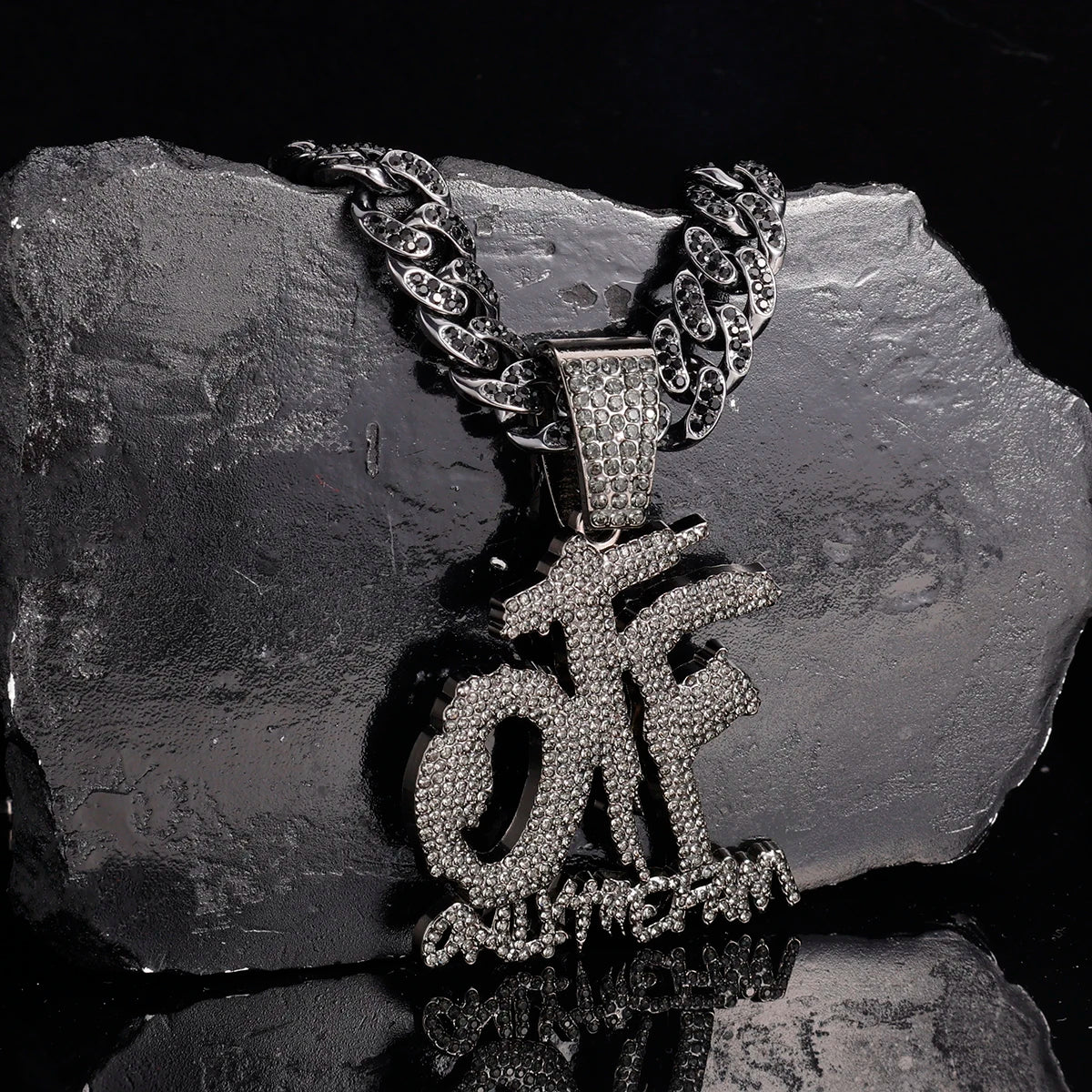 Iced out OTF Pendant Necklace with Cuban Link Chain for Men Women ,Rapper Jewelry Accessories