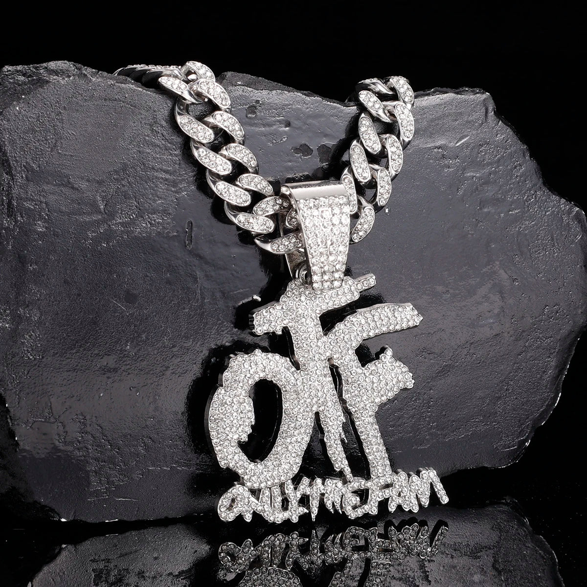 Iced out OTF Pendant Necklace with Cuban Link Chain for Men Women ,Rapper Jewelry Accessories