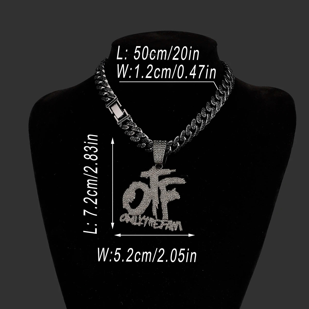 Iced out OTF Pendant Necklace with Cuban Link Chain for Men Women ,Rapper Jewelry Accessories