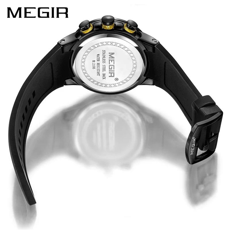 MEGIR Hot Fashion Mens Watches Top Brand Luxury Chronograph Quartz Watch for Men Silicone Strap Waterproof Luminous Clock Male