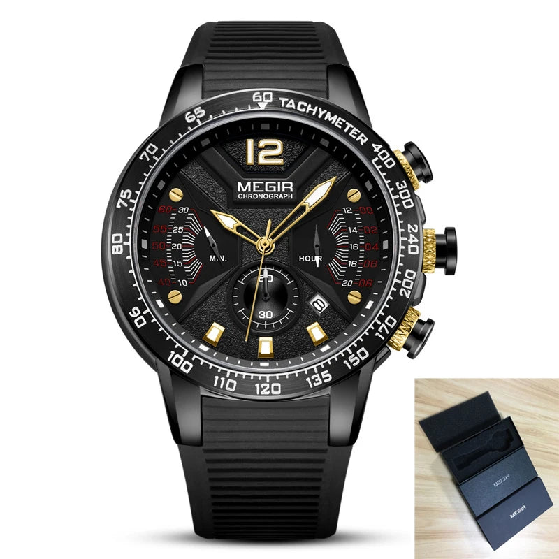 MEGIR Hot Fashion Mens Watches Top Brand Luxury Chronograph Quartz Watch for Men Silicone Strap Waterproof Luminous Clock Male