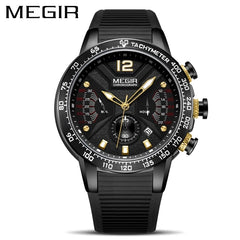 MEGIR Hot Fashion Mens Watches Top Brand Luxury Chronograph Quartz Watch for Men Silicone Strap Waterproof Luminous Clock Male