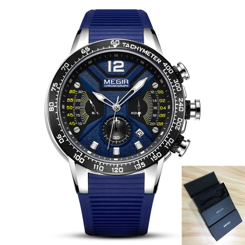 MEGIR Hot Fashion Mens Watches Top Brand Luxury Chronograph Quartz Watch for Men Silicone Strap Waterproof Luminous Clock Male