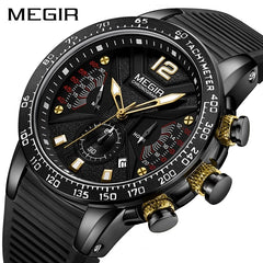 MEGIR Hot Fashion Mens Watches Top Brand Luxury Chronograph Quartz Watch for Men Silicone Strap Waterproof Luminous Clock Male