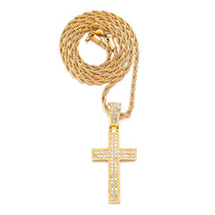 Men full of rhinestones Hip hop cross pendant Bling pop religious necklace with stainless steel chain