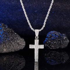 Men full of rhinestones Hip hop cross pendant Bling pop religious necklace with stainless steel chain