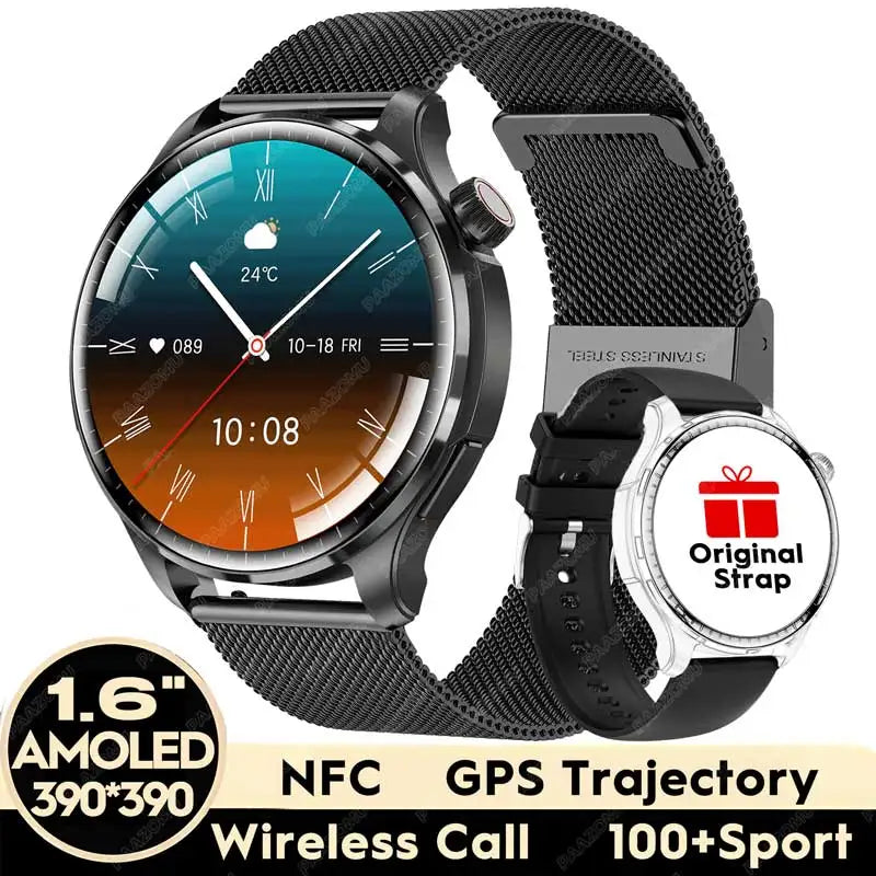 New Smart Watch for Men 1.6” HD AMOLED NFC Compass GPS Bluetooth Call IP68 Waterproof 100+Sports Modes Smartwatch for Huawei