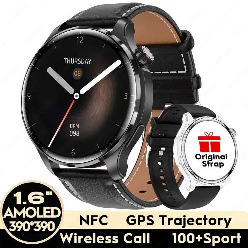 New Smart Watch for Men 1.6” HD AMOLED NFC Compass GPS Bluetooth Call IP68 Waterproof 100+Sports Modes Smartwatch for Huawei