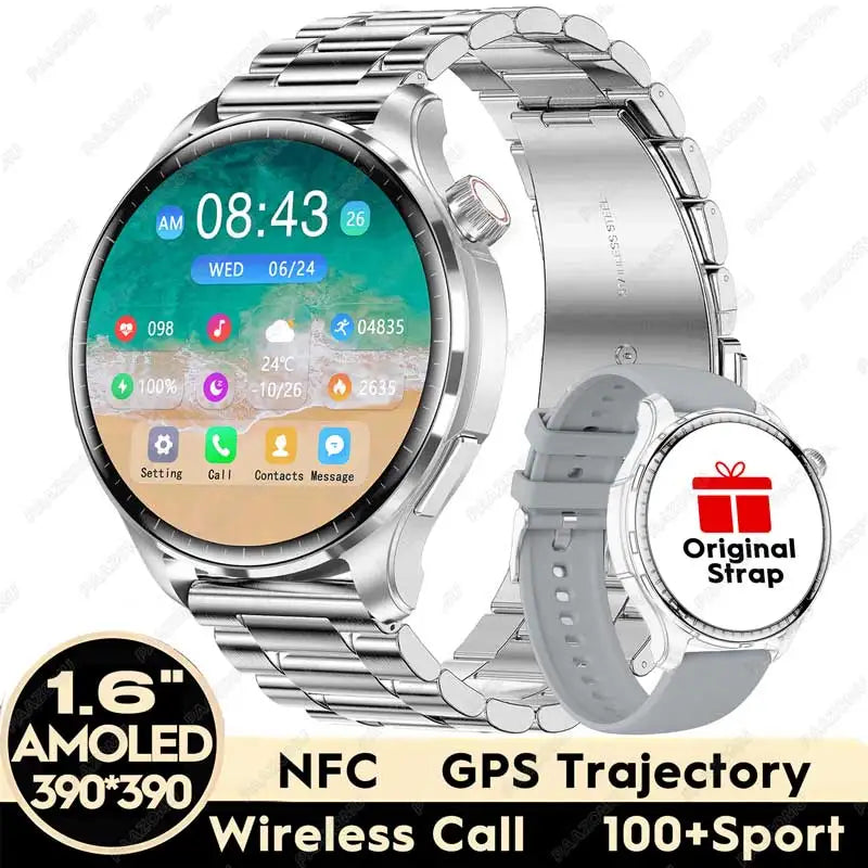 New Smart Watch for Men 1.6” HD AMOLED NFC Compass GPS Bluetooth Call IP68 Waterproof 100+Sports Modes Smartwatch for Huawei