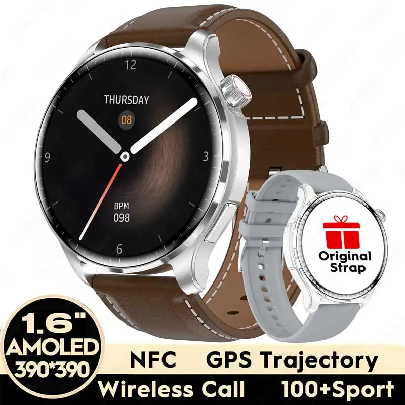 New Smart Watch for Men 1.6” HD AMOLED NFC Compass GPS Bluetooth Call IP68 Waterproof 100+Sports Modes Smartwatch for Huawei