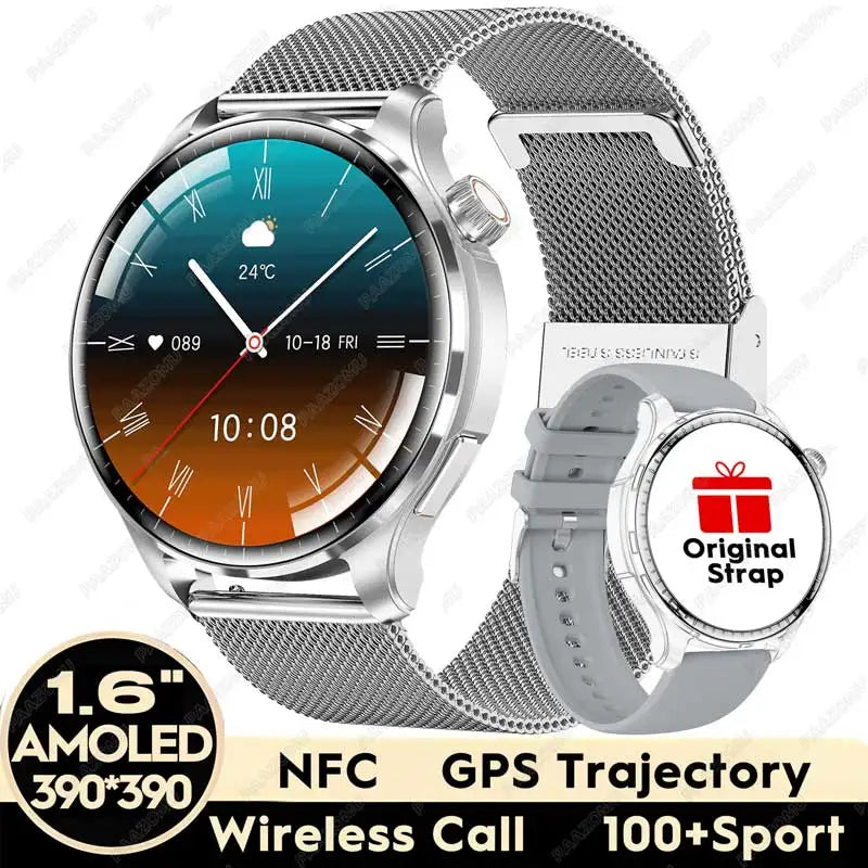 New Smart Watch for Men 1.6” HD AMOLED NFC Compass GPS Bluetooth Call IP68 Waterproof 100+Sports Modes Smartwatch for Huawei