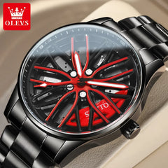 OLEVS 9937 Sport Quartz Men Wristwatches Wheel Design High Quality Waterproof Stainless Steel Strap Watches for Men Luminous