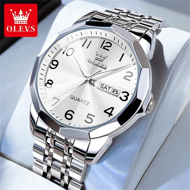 OLEVS 9970 Men's Wristwatch Luxury Digital Dial Unique Rhombus Mirror Quartz Watch for Men Stainless Steel Waterproof Man Watch