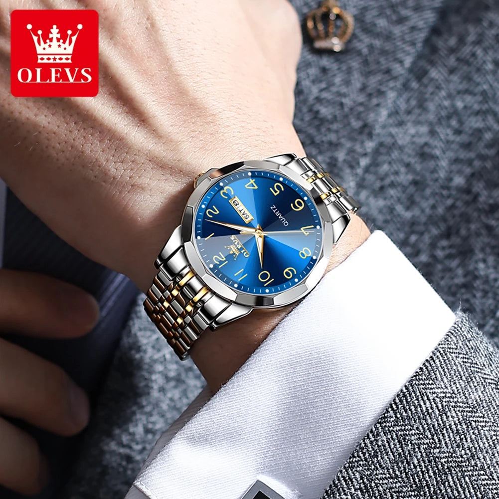 OLEVS 9970 Men's Wristwatch Luxury Digital Dial Unique Rhombus Mirror Quartz Watch for Men Stainless Steel Waterproof Man Watch