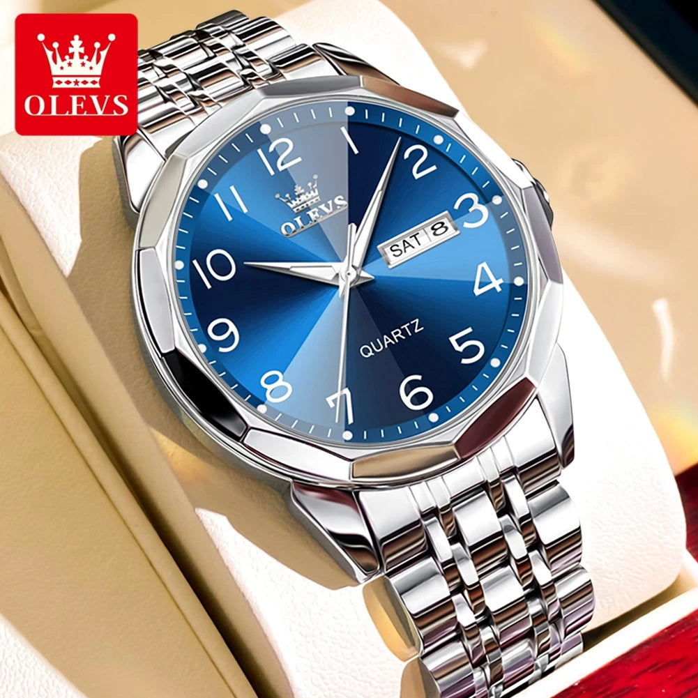 OLEVS 9970 Men's Wristwatch Luxury Digital Dial Unique Rhombus Mirror Quartz Watch for Men Stainless Steel Waterproof Man Watch