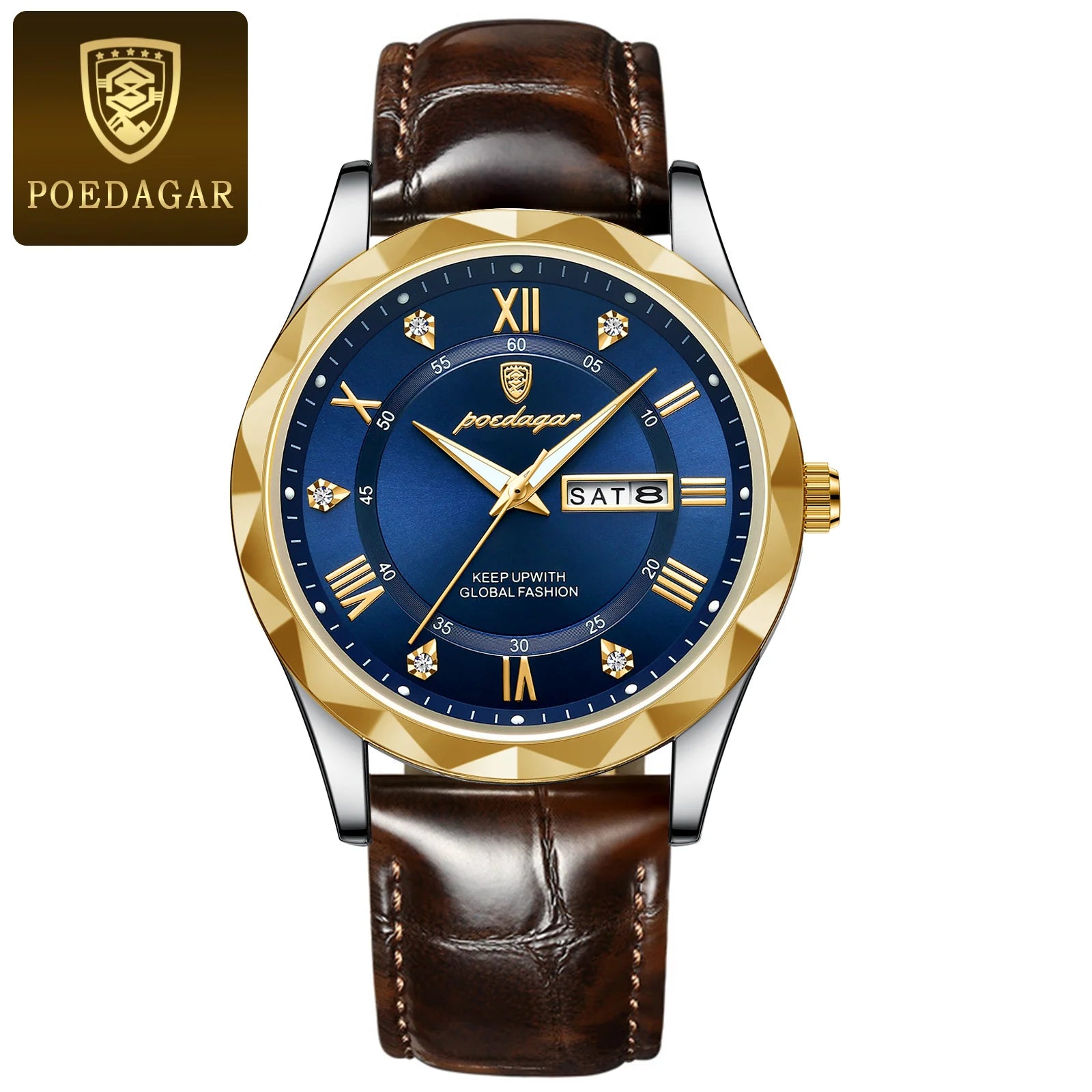 POEDAGAR Luxury Business Man Wristwatch Waterproof Luminous Date Week Men Watch For Men Quartz Clock Leather Men's Watches reloj