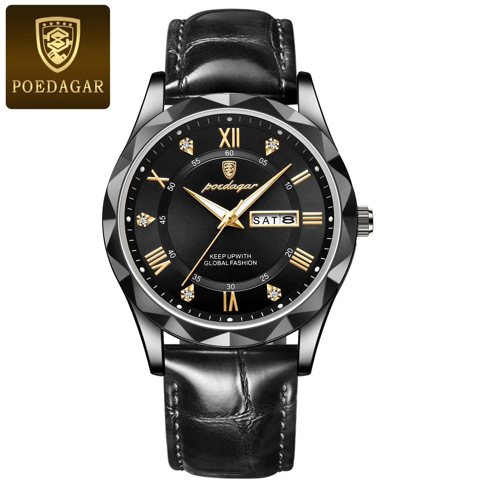 POEDAGAR Luxury Business Man Wristwatch Waterproof Luminous Date Week Men Watch For Men Quartz Clock Leather Men's Watches reloj